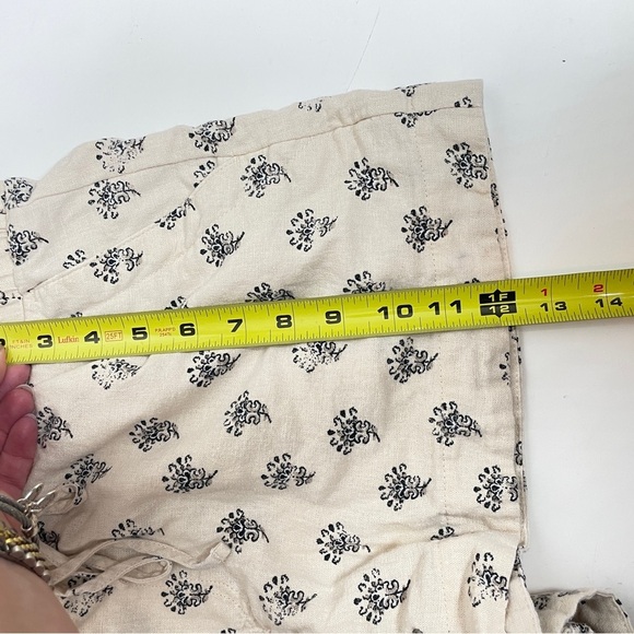 A New Day Ecru/ Cream Flower Print Linen Blend Pull-on Short Pockets Drawstring - Picture 8 of 12